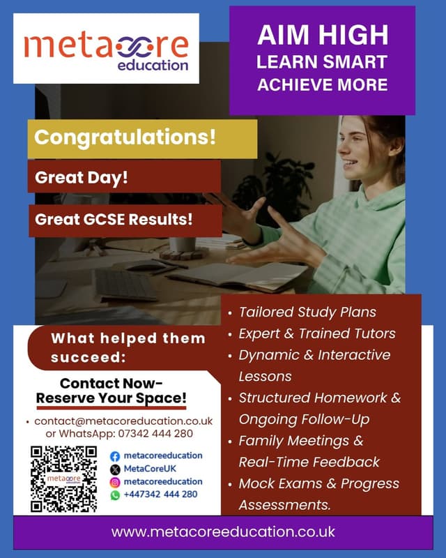 Congratulations for the GCSE results from Metacore Education