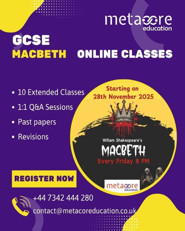 Macbeth Online Classes starting on 28th November 2024